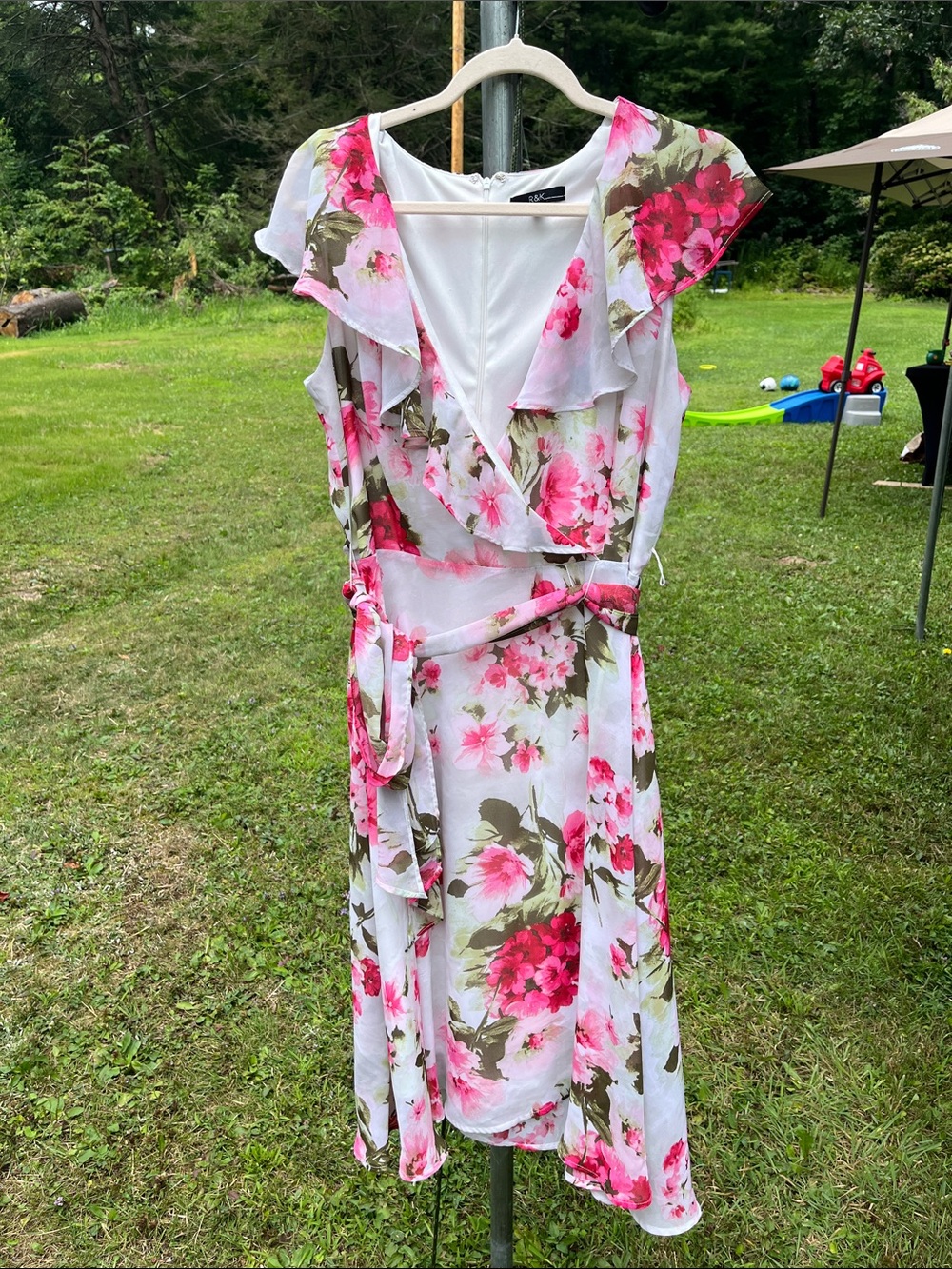 R&K White Midi Wrap Dress with Pink Floral